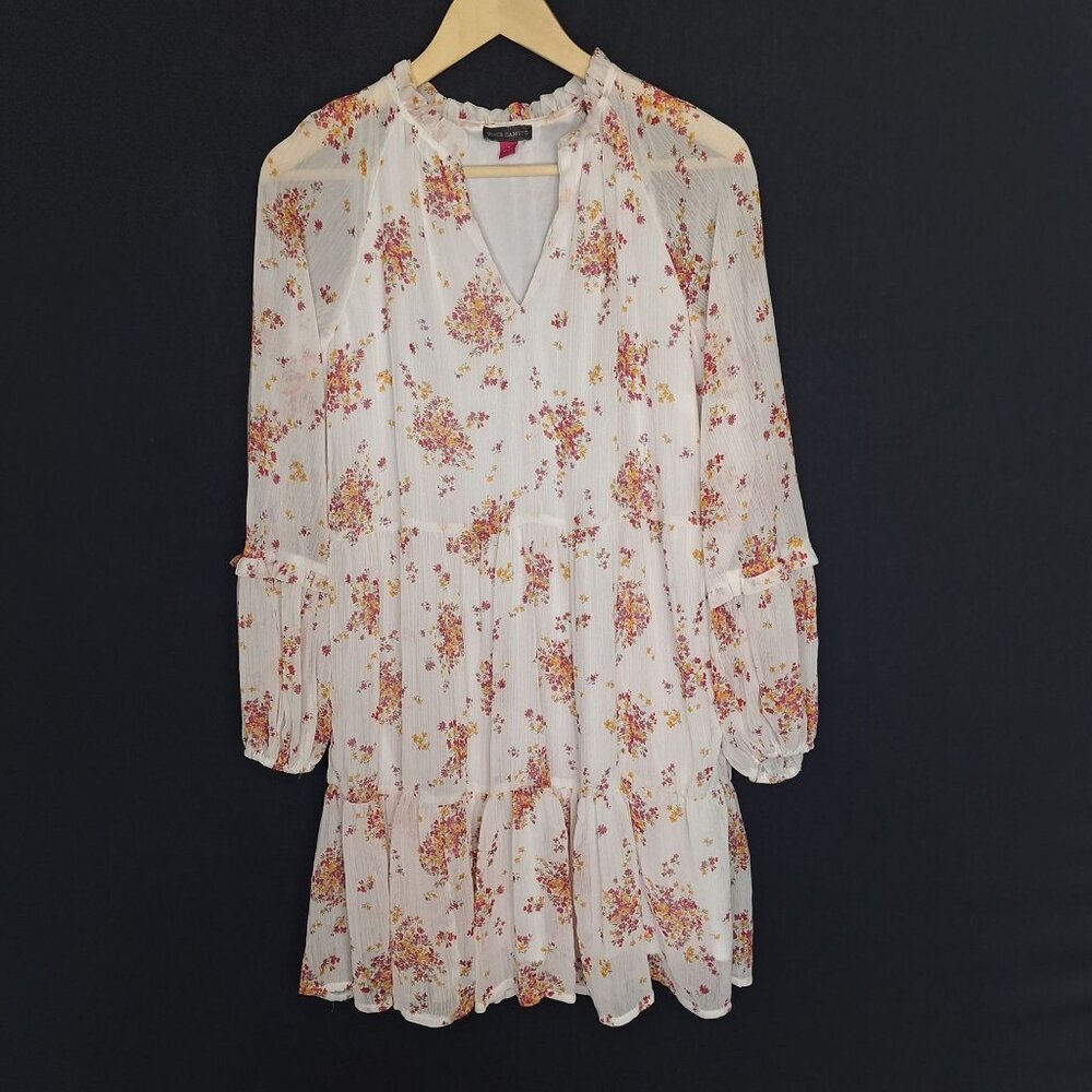 💙 Vince Camuto Floral Long Sleeve Dress Lined Size S/M Cottage Vacation Spring